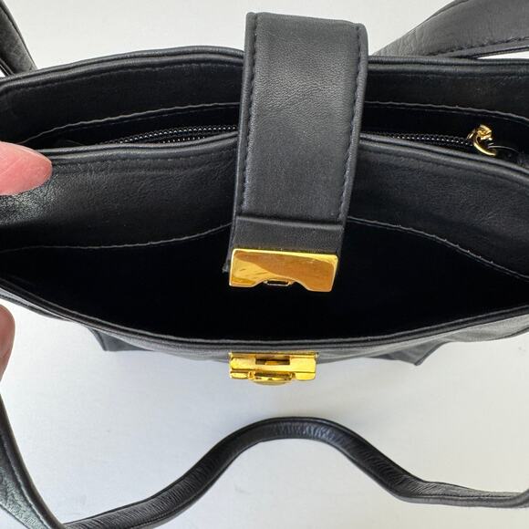 PRESWICK & MOORE Leather Shoulder Purse Double Handle Smooth Black Career - Picture 13 of 15